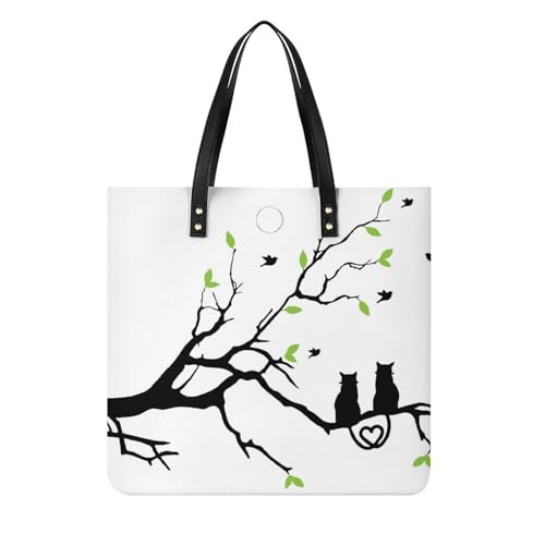 Sac à main Arbre et Chat grand format 39x39 cm imprimé poétique avec anses épaule