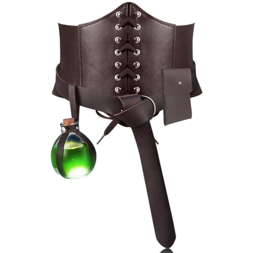 Women's Genuine Leather Belt Pouch, Cork Potion Bottle Witch Wizard Waist Corset Halloween Costume