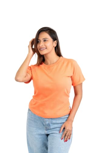 Image of Women French Terry Raglan Crew Neck | 100% Cotton Stylish Casual Comfortable Regular Fit Solid Half Sleeves Round Neck T-Shirt for Women