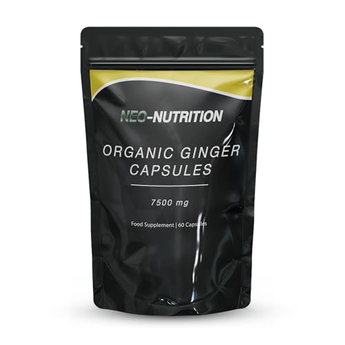 Organic Ginger Extract 7500mg Standardised 5% Gingerols (25mg) - 60 Vegan Capsules (2 Months Supply) Pure with no fillers or Binders
