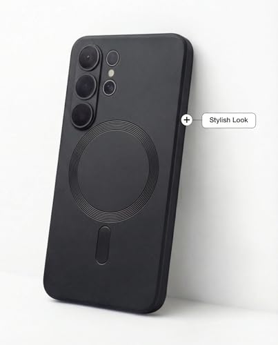 Image of amazon basics Premium Mag-Safe Case for Samsung Galaxy S25 Ultra 5G | Shockproof & Anti-Scratch Cover | Soft Silicone with Wireless Charging | Camera Lens Guard - Black