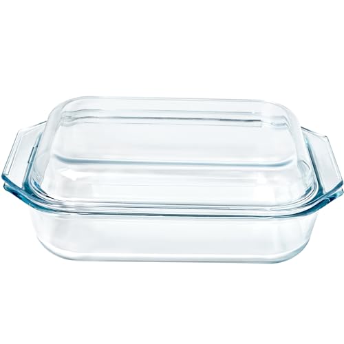 Small 1.4-QT Tempered Glass Casserole Dish with Lid, Rectangular Clear Glass Casserole Bakeware with Glass Lid