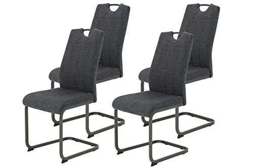 Hela Tische, 4er Set Britta Esszimmerstuhl, Schwingstuhl, Webstoff Mikrofaser, Anthrazit, Metallgestell Grau, Lehne mit Griff