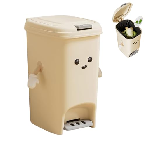 ゴミ箱 おしゃれ プレミアム感 フタ ワンタッチ ペダル式 蓋付きゴミ箱 可愛い 両開き プッシュタイプ ゴミ箱 防臭 スリム 防水 キッチン リビング バスルーム ゴミ箱 ゴミ箱 消臭 水漏れ防止 ゴミ箱 屋外 整理整頓 (乳白色,10L) [並行輸入品