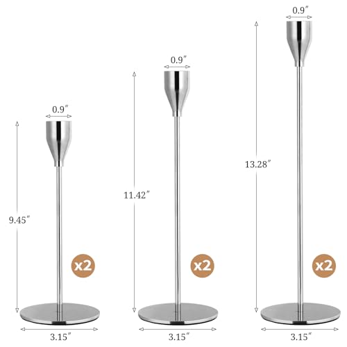 Set of 6 Silver Candlestick Holders,Candle Holder for Taper Candle Fits 3/4 inch Thick Candle&Led Candles,Retro Metal Candlesticks for Candlelight Dinner Wedding Party Banquet Decoration - Image 3