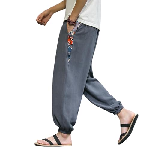 Pantalon de jogging d'été contre la chaleur en coton et lin léger style 9 points