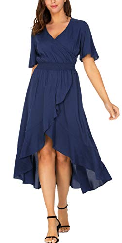 Image of Kormei Women Short Sleeve V Neck Floral High Low Flowy Summer Party Long Maxi Dress