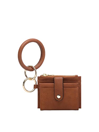 JEN & CO. Sammie Wallet with Bangle, Brown - Women's Vegan Leather Small Wristlet Wallets w/Keychain Ring, Card Holder - Main Image