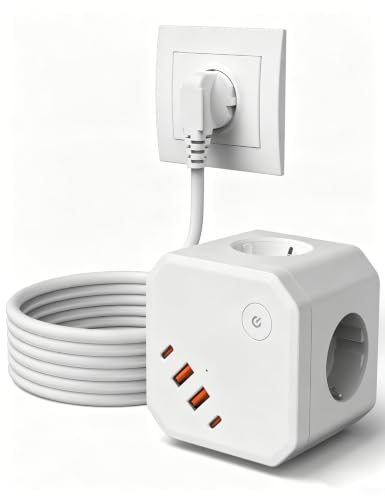 Multiprise Cube 8-en-1 avec USB C, Prise Multiple 4 AC avec Interrupteur, Protection Contre Les surtensions, Multi Prise 3680W avec Câble d’Extension 2M –...