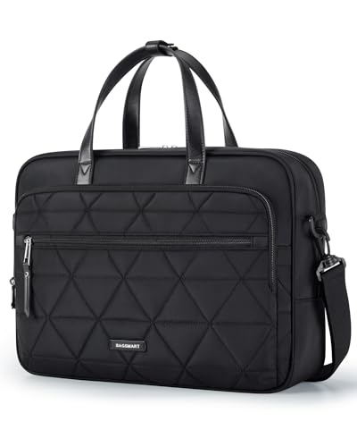 BAGSMART Laptop Bag for Women/Men, 15.6 Inch Briefcase, Stylish Leather Computer Messenger Bag for Office Business, Black