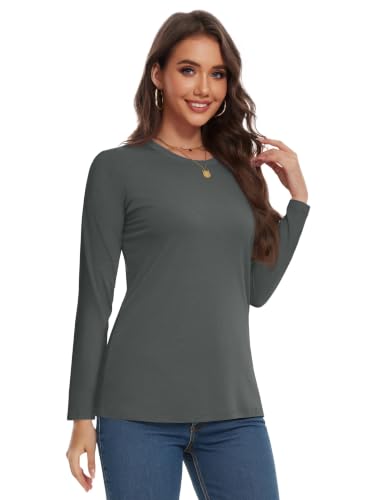Image of YUCOLEN Long Sleeve Shirts for Women Cotton Crew Neck Casual Tops Fall
