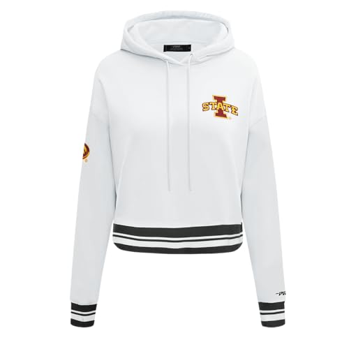 Pro Standard WOMENS COLLEGE IOWA STATE UNIVERSITY COLLEGE CLASSIC ESSENTIALS CROPPED PULLOVER HOODIE WHITE/BLACK M