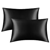 Satin Pillowcase for Hair and Skin, 2 Pack Black Silk Pillowcase Standard Satin Pillowcase with...