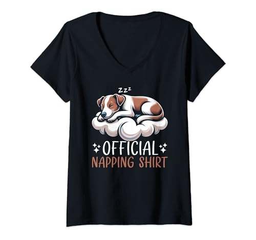 Mujer Pijama oficial Jack Russell Terrier PJ Sleeping Napping Camiseta Cuello V
