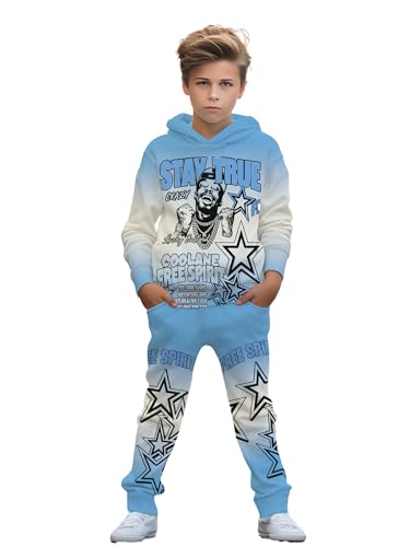 Image of boys' clothing sets, 2-Piece Hoodie & Pants Outfits for Boys Size 4-14 | Lightweight Non-Fleece Fall & Spring Clothing Sets