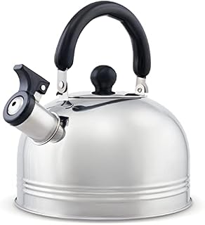 SA Products Camping Kettle 2L - Stainless Steel Whistling Kettle - Portable Boiling Pot for Coffee Tea - Camping Kettle for Gas Stove with Folding Spout Cover & Cool-Touch Handle - Camping Accessories