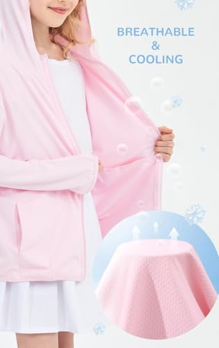 Kids Active Sun Protection Jacket Zipper Hooded Cooling Shirt 3-12Years3