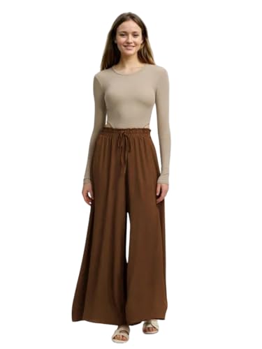 Image of KOTTY Women's Relaxed Fit Wide-Leg Drawstring Palazzo Trouser for Everyday Comfort & Style