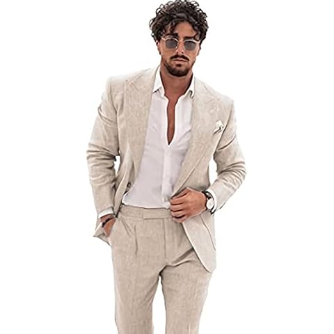 Wangyue Beige Slim Fit Linen Suit Cover