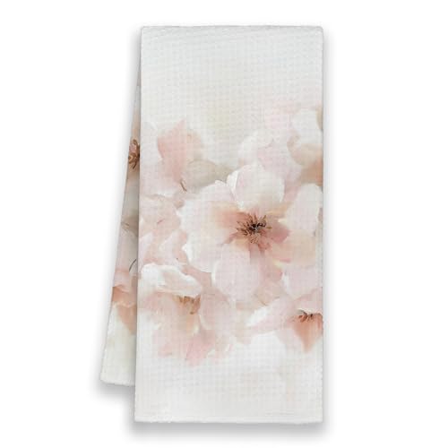 Xmsaitar Pink Floral Peony Kitchen Towels, Farmhouse Vintage Hand Towels for Bathroom, Rustic Flower Spring Tea Dish Towels Decor for Kitchen Home Dorm Girly Room 16x24in