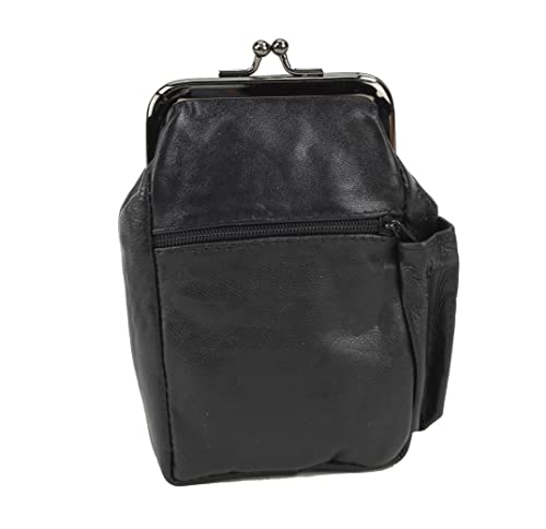 Leather Impressions Twist Clasp Leather Case - Compact Zipper Wallet for Cards, Cash, and Keys