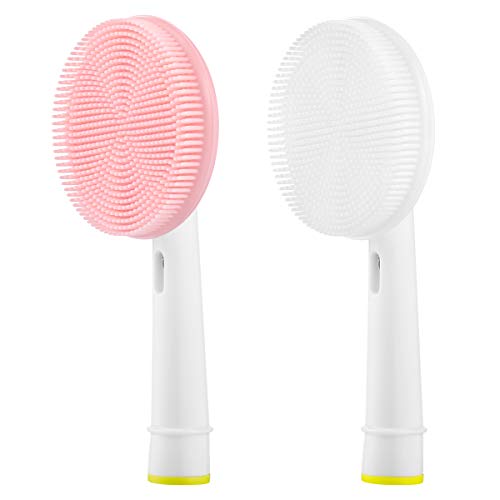 Face Cleanser and Massager Brush Silicone Facial Cleansing Brushes Compatible with Braun Oral-B Electric Toothbrush (White+Pink)