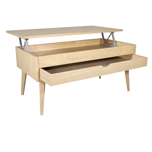LoMasCasa - Table basse collection Sonka relevable avec tiroir coulissant en bois naturel massif Disponible en couleur chêne Ika avec pied conique - 100 x 50...