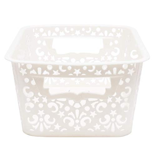 Image of Cutting Edge Essentials Plastic Storage Baskets /Shelf /Turkish Rack without Lid - Set of 2 for Fruit Vegetable Bathroom Stationary Home Basket with Handle (Cream, Small)