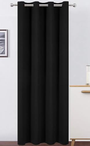 Image of Purav Light 7 Feet Blackout Curtains | Faux Silk Fabric| Thermal Insulated, Noise Reducting, Heavy Duty, Sun Blocking for Home Living Room & Bedroom, Eyelet Design| Black Set of 2