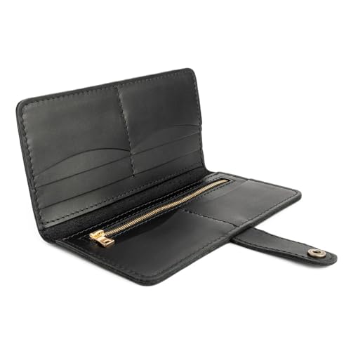 Image of Portland Leather Goods Women's Bifold Wallet - Slim Design with Secure Snap, 8 Card Slots & Interior Zipper Pocket - Black
