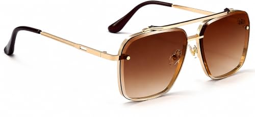 Image of Square Oversized Sunglasses for Men & Women | UV400 Protected Fashion Retro Metal Frame Sunglasses | Vintage Gradient Lens Stylish Eyewear for Driving, Travel & Outdoor