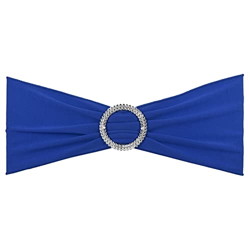 PATIKIL 14x5 Estiramiento Silla Fajas Lazos, 10 Paquete Elástico Silla Bandas Fajas con Hebilla Deslizador para Boda Banquete Decoraciones, Azul