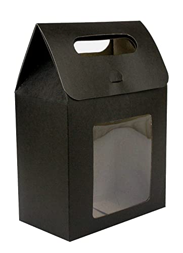 Emartbuy Bolsa de papel fuerte para regalo, 15 cm x 10 cm x 6 cm, bolsa de papel kraft negra para galletas con ventana transparente, paquete de 24