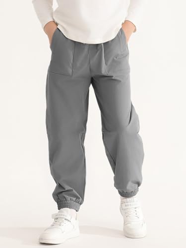 Haloumoning Boys Joggers Cargo Pants Elastic Drawstring Waist Kids Hiking School Pants with Pockets 4-14 Years2