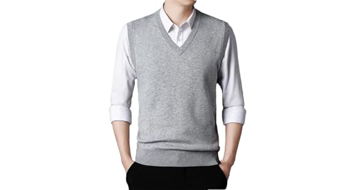 Men's V-Neck Vest Solid Color Vest Slim Fit Casual Sleeveless Knitted Pullover Sweater