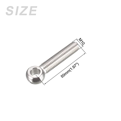 Image of METALLIXITY Shoulder Swing Lifting Bolt (M10x50mm) 2Pcs, 304 Stainless Steel Eye Bolts - for Home Renovation, Pipeline Gate Valves Fasteners, Silver