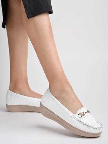 Image of Shoetopia Women's Comfort Loafers - Soft Sole Slip-On Moccasins with Horsebit Detail | Casual & Office Wear Flats