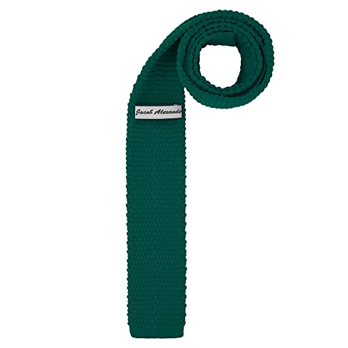 Jacob Alexander Men's Solid Color Knitted 2.5 Inch Width Slim Neck Tie - Hunter Green #TOP1