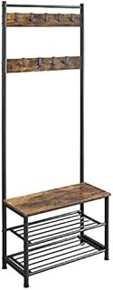 Yaheetech Metal Coat Rack Stand, Hall Tree with 9 Removable Hooks & 3-Tier Shoe Shelves, Entryway Coat Stand Multifunctional Storage Organizer,184.5CM,Rustic Brown