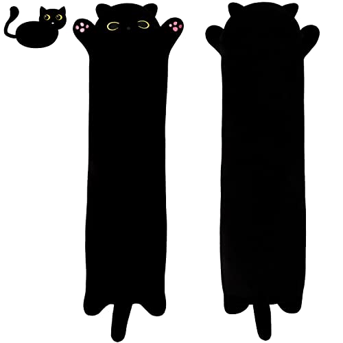 SNOWOLF Gatto Morbido Cuscino Peluche Lungo Tiro per Dormire Cotone Gattino Ripiene Carino Peluche Bambola Giocattolo Regalo per Bambini Fidanzata (Black, 50cm)