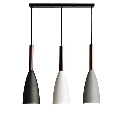 Preisvergleich Produktbild E27 Esstisch Pendellampe, Modern Einfach Esszimmer Hängeleuchte, Holz Pendelleuchte, Kreative Schwarz / Weiß / Grau 3-Kopf Metall Hängelampe, Arbeitszimmer Kronleuchter für:Wohnzimmer / Cafe / Büro / Restaurant