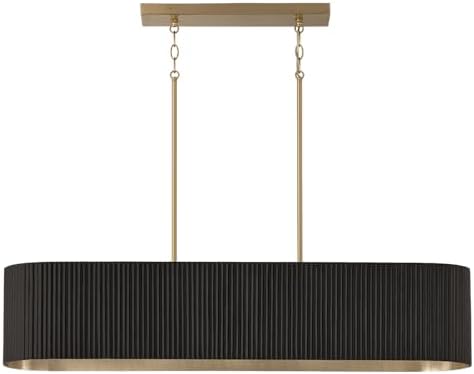 Capital Lighting 850751KR Donovan Mid-Century Modern Artisan Luxe Fluted Mango Wood Linear Chandelier, 5-Light 500 Total Watts, 9" H x 44" W, Black Stain and Matte Brass