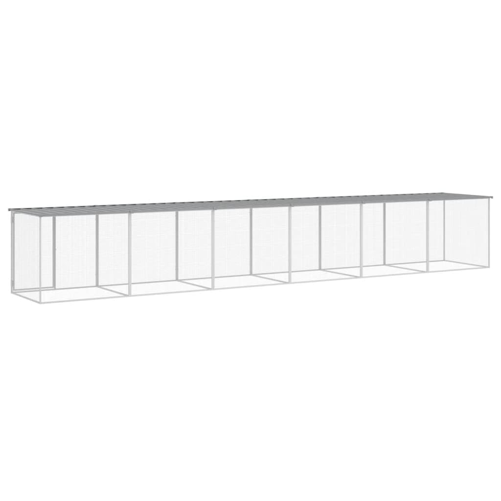 Hühnerkäfig mit Dach Hellgrau aus verzinktem Stahl 603x98x90 cm, inkl. 5 Erweiterungskäfige, Schutz für Kleintiere, ideal als Freilauf