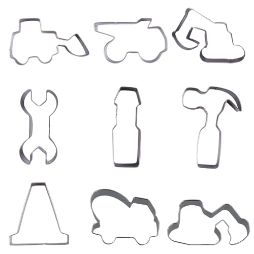 NHgkju 9-teilige Edelstahl Ausstechformen für Kekse - Baustellen & Fahrzeuge Motiv (Bagger, Kran, LKW) - Plätzchenausstecher Kinder, Keksformen Backzubehör für Kuchen, Obst & DIY