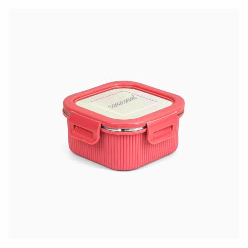 Image of Signoraware Lock N Store Microsafe Steel Square Container+ Lid(300ml, Red)