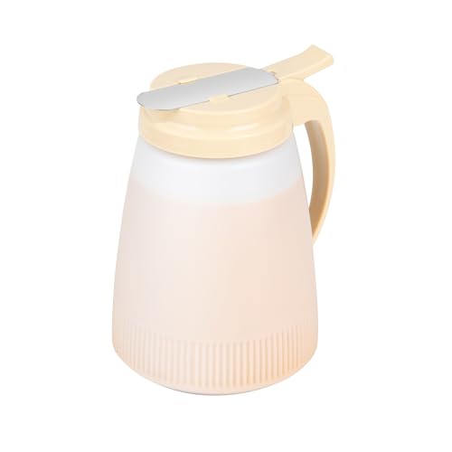 Restaurantware-Chef 101 48 Ounce All Purpose Syrup Dispenser, 1 Honey Dispenser - Beige Top, Stainless Steel Slide Cover, Plastic Pancake Syrup Bottle, Perfect For Diners, Restaurants, Home