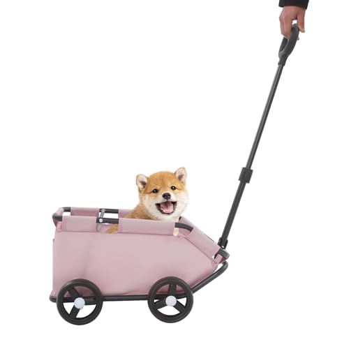 Susoso Carrello per cani, carrello della spesa con fibbia di sicurezza, portata massima 7,5 kg, altezza cabina (senza ruote), 23 cm, per cani di piccola taglia, 86 x 51 x 35 cm, rosa