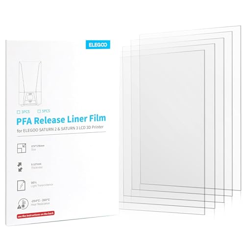 ELEGOO Lots de 5 Film PFA pour Saturn 2, Saturn 3 et Saturn 8K Imprimante 3D, 273 x 176mm et 0,127mm d'Ãpaisseur avec une FonctionnalitÃ© de LibÃ©ration plus Forte et une Transmission de LumiÃ¨re de 92%