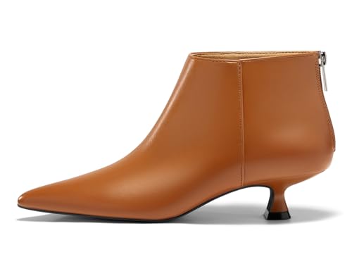 Image of Coutgo Womens Kitten Low Heel Booties Pointed Toe Short Ankle Boots Back Zipper Fall Shoes