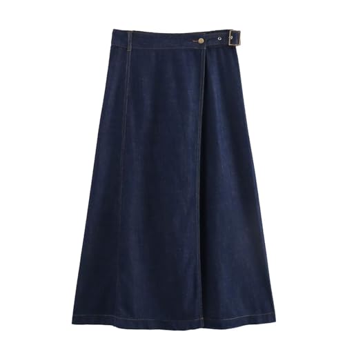 French Minimalist Split Straight Leg Skirt Women Fashion Ladies Sashes High Waist Midi Denim Skirt